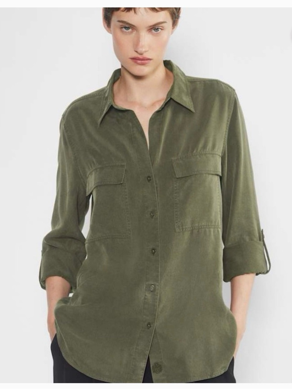 Aritzia Babaton Olive Green Lightweight Utility Shirt Jacket